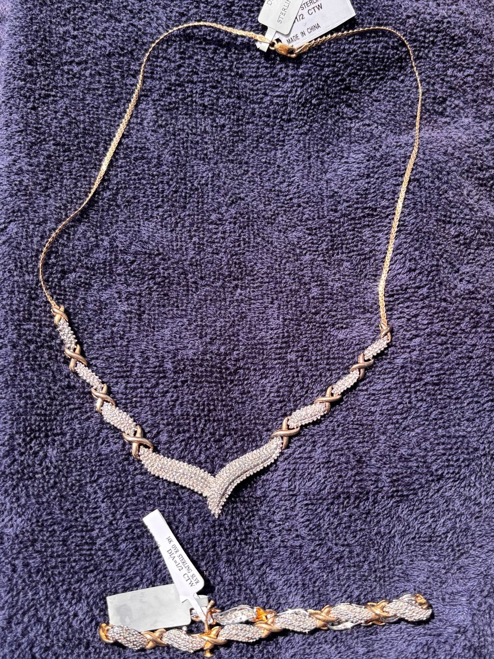 14K Yellow Gold over Sterling Silver & Diamond(1 CTW)Necklace & Bracelet set NWT